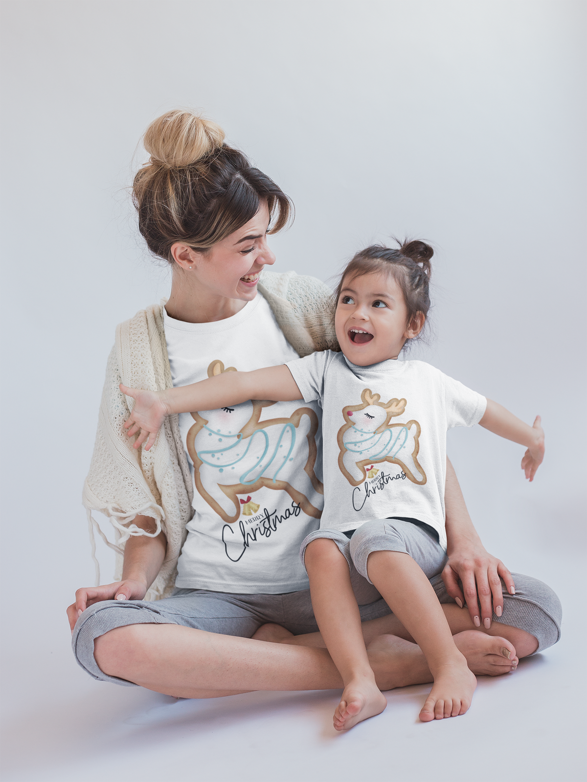 Leaping Golden Reindeer Mommy & Me Matching Christmas Shirt – Mom Adult Tee