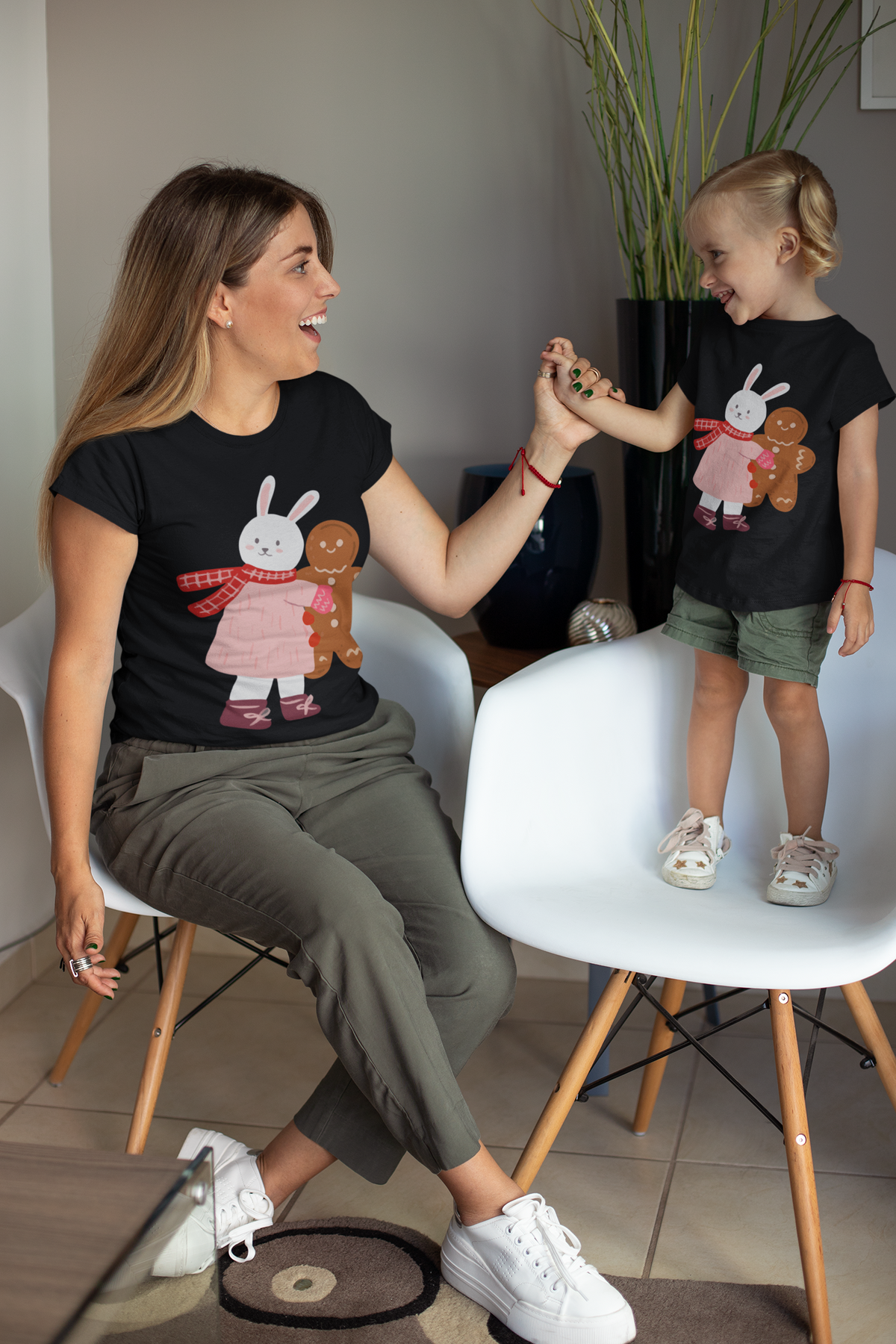 Bunny & Gingerbread Friends Mommy & Me Matching Christmas Shirt – Daughter Kids Tee
