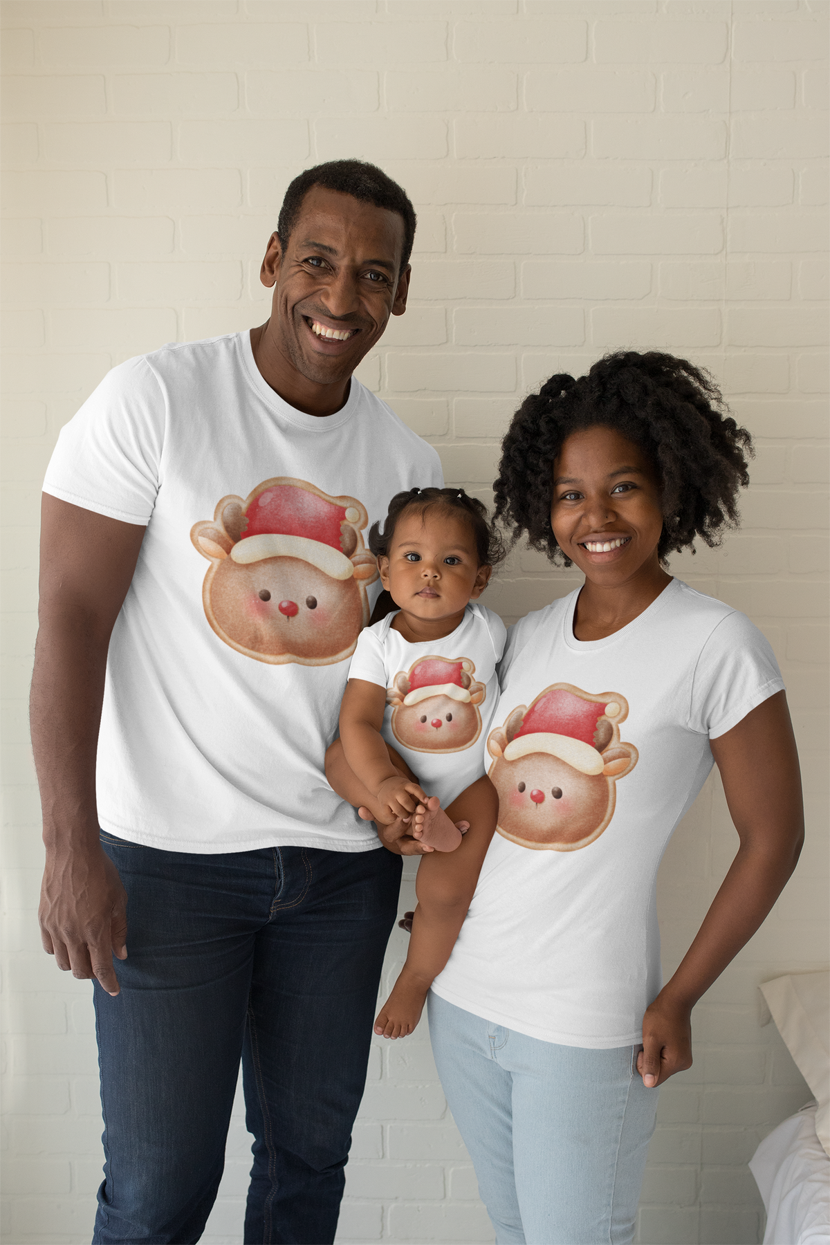 Reindeer Cookie Santa Hat Mom, Dad & Baby Matching Christmas Shirt – Parent Adult Tee