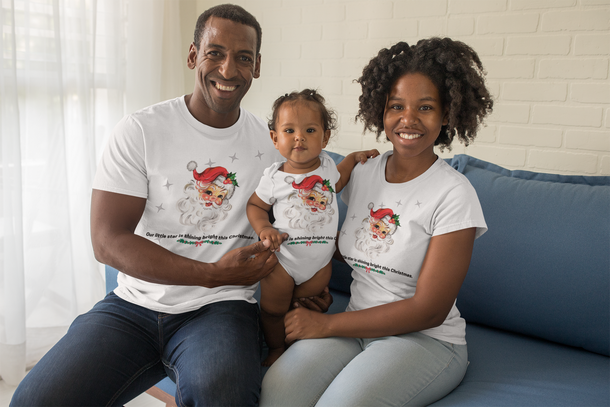 Our Little Star Vintage Santa Mom, Dad & Baby Matching Christmas Shirt – Parent Adult Tee