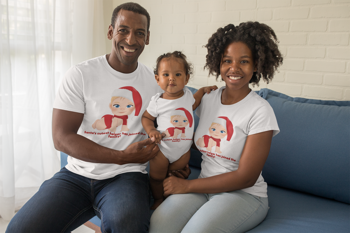 Santa's Cutest Helper Mom, Dad & Baby Matching Christmas Shirt – Baby Onesie