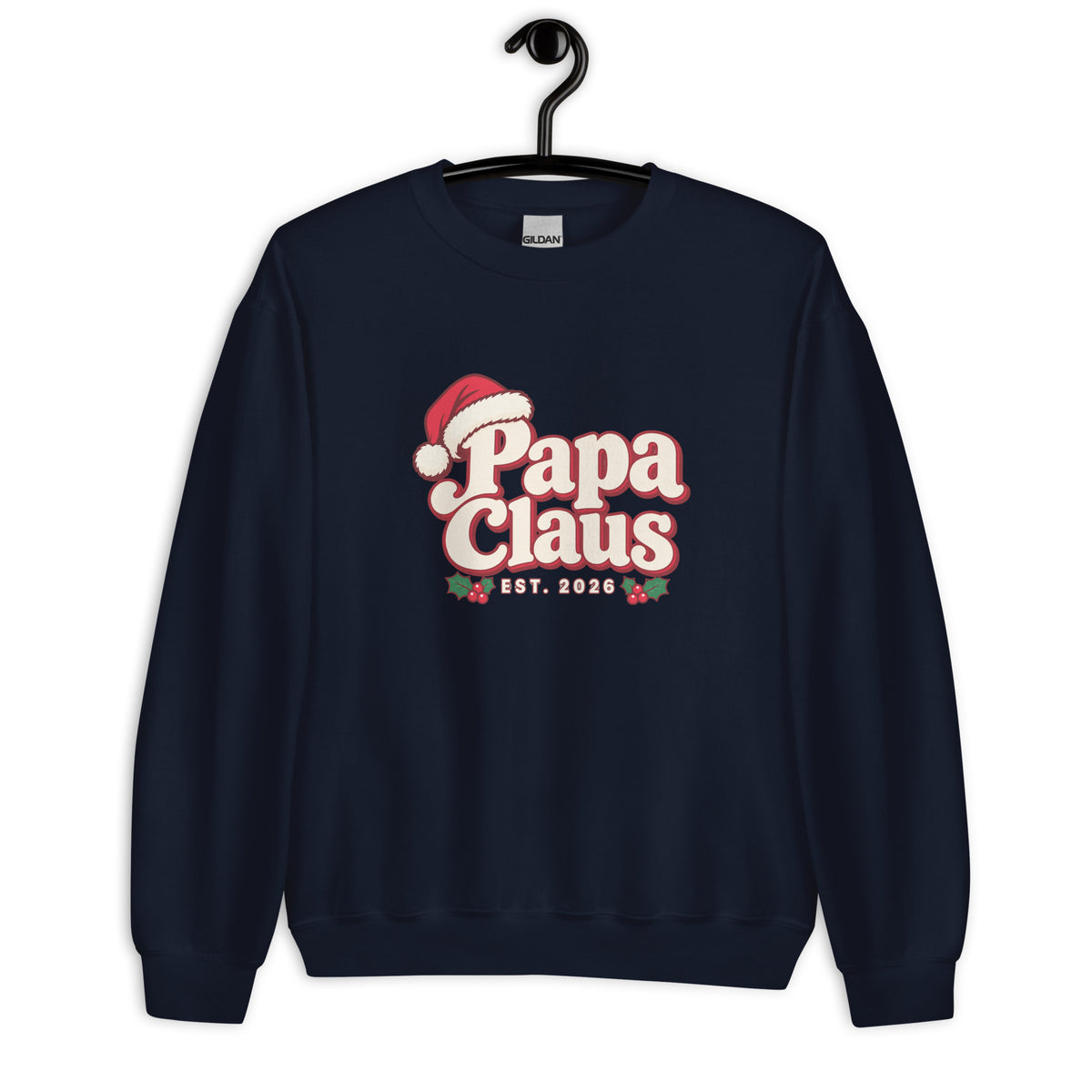 Papa Claus Christmas Sweatshirt – Navy, front view