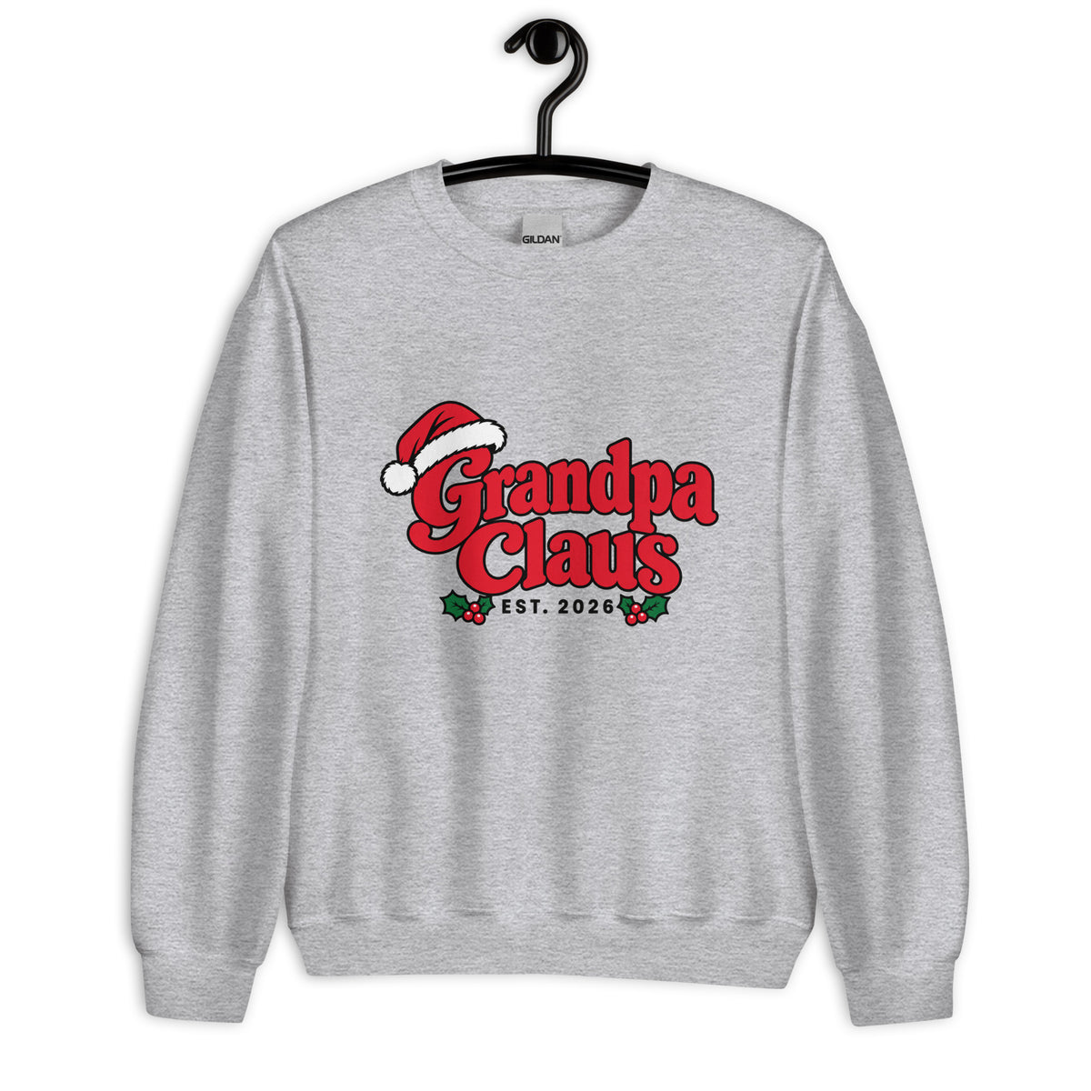 Grandpa Claus Christmas Sweatshirt – Sport Grey, front view