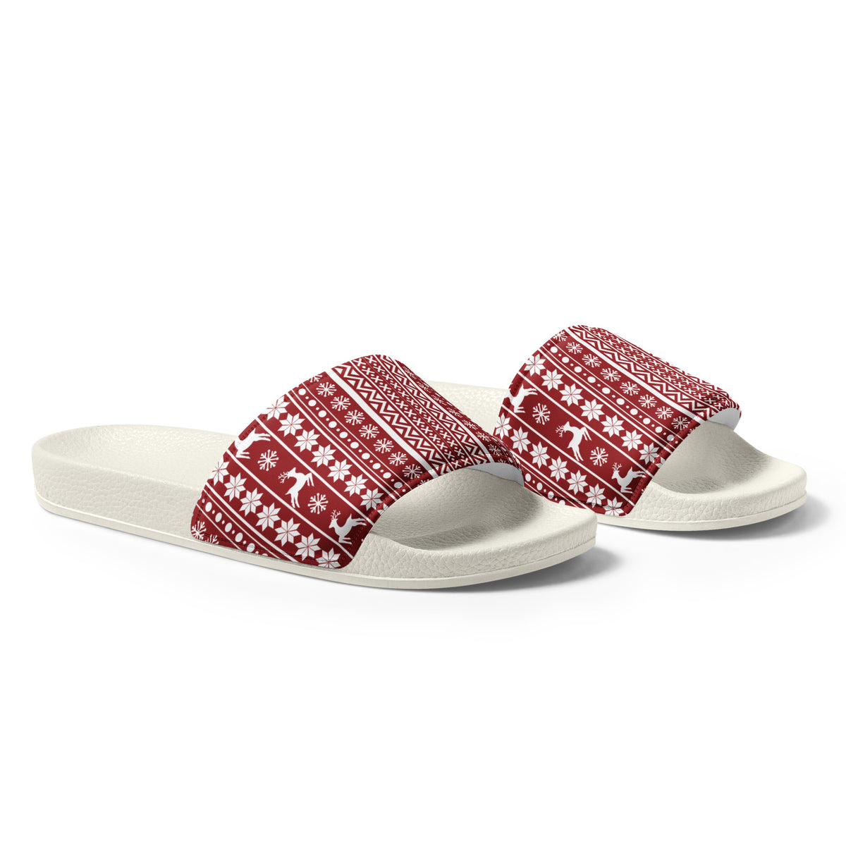 Red Christmas Knit Women's Slides – white strap, right front view