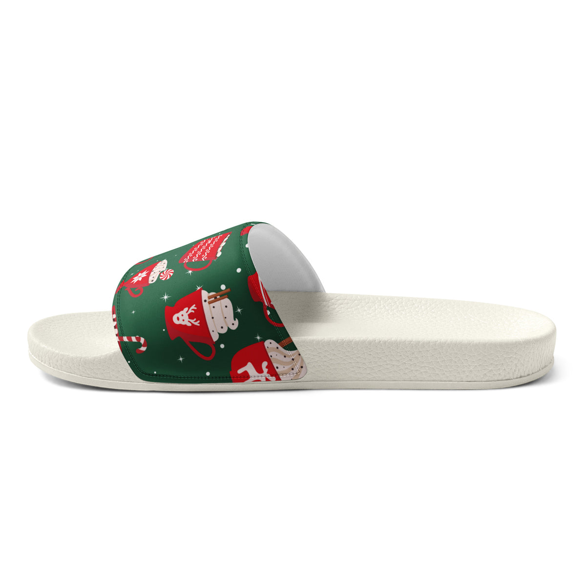 Green & Red Christmas Gifts Women's Slides – white strap, right inside view