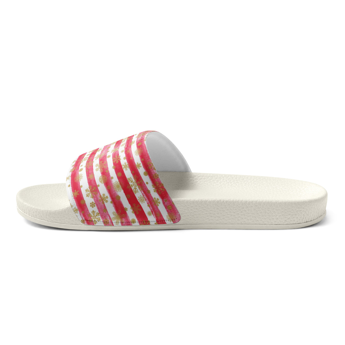 Peppermint Stripe Christmas Women's Slides – white strap, right inside view