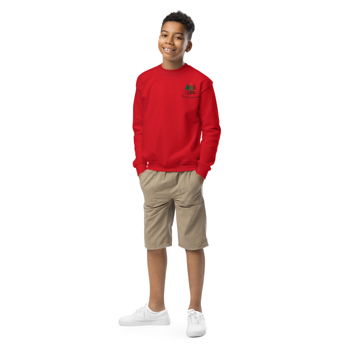 Red kids matching family Christmas sweatshirt front view