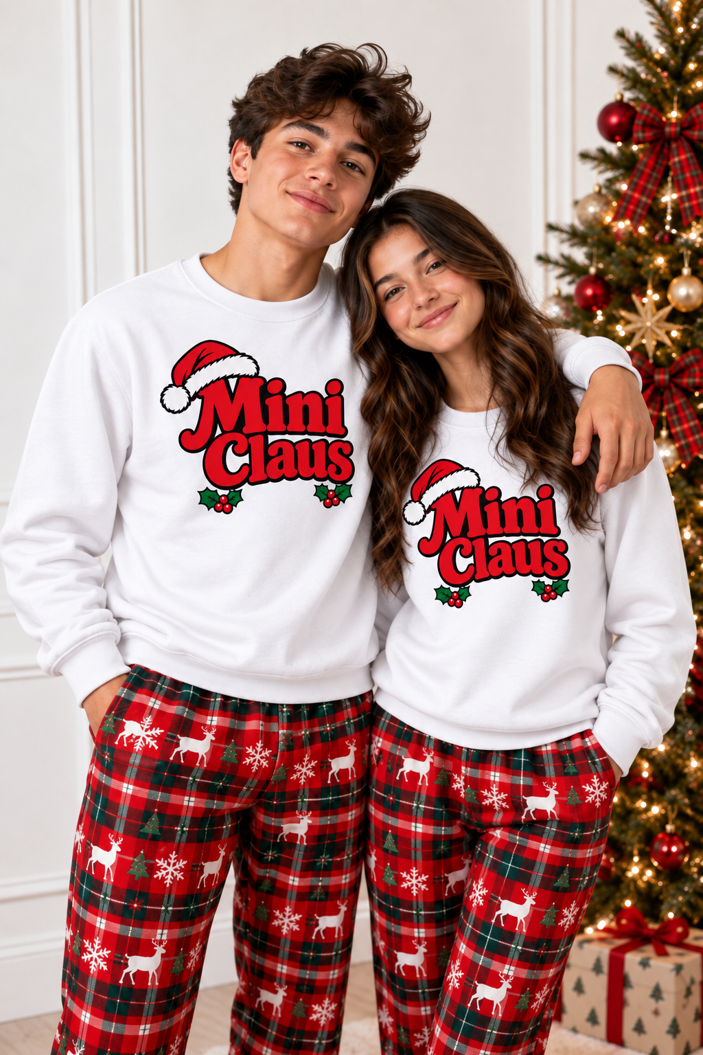 Mini Claus kids white Christmas sweatshirt worn by children at Christmas