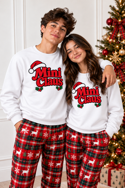Mini Claus kids white Christmas sweatshirt worn by children at Christmas