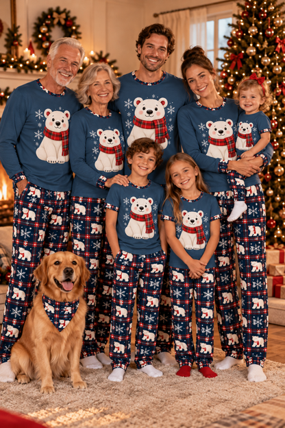 Polar Bear Plaid Matching Family Christmas Pajama Set