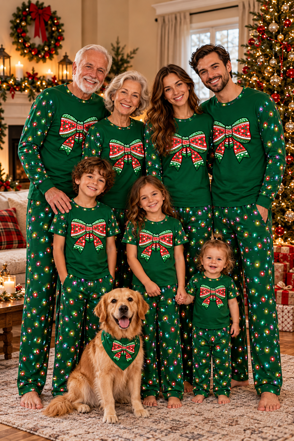Merry Bow Matching Family Christmas Pajama Set