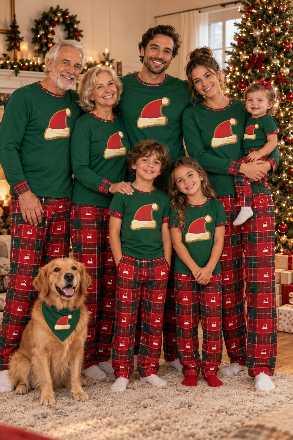 Claus Plaid Santa Hat Matching Family Christmas Pajama Set