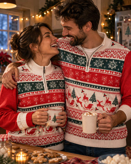 Holiday Fair Isle Knitted Christmas Quarter Zip Sweater