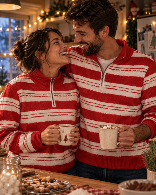 Peppermint Stripe Knitted Christmas Quarter Zip Sweater
