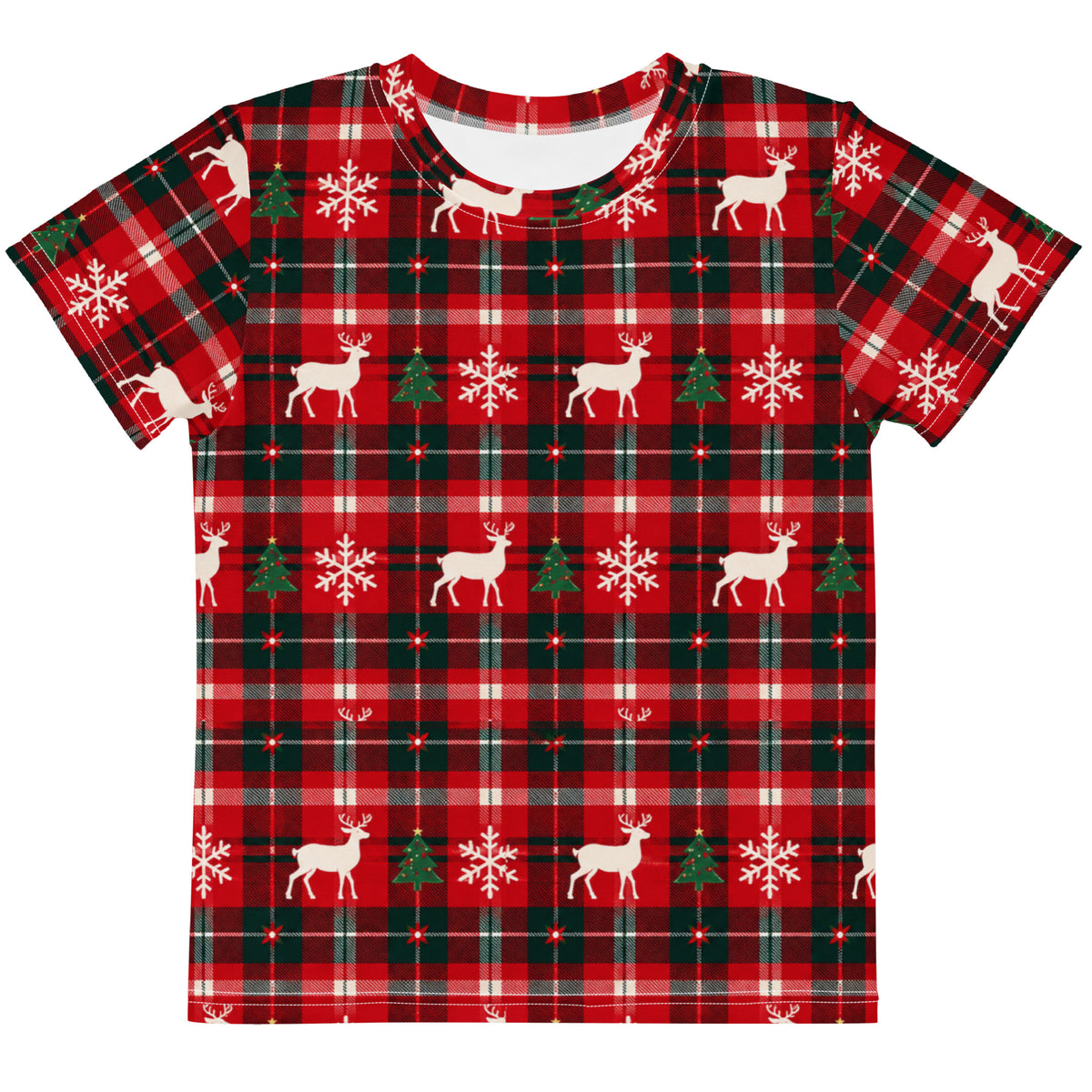 Reindeer Plaid matching family Christmas tee for kids