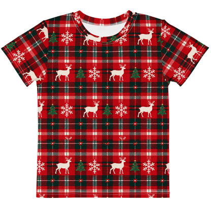 Reindeer Plaid matching family Christmas tee for kids