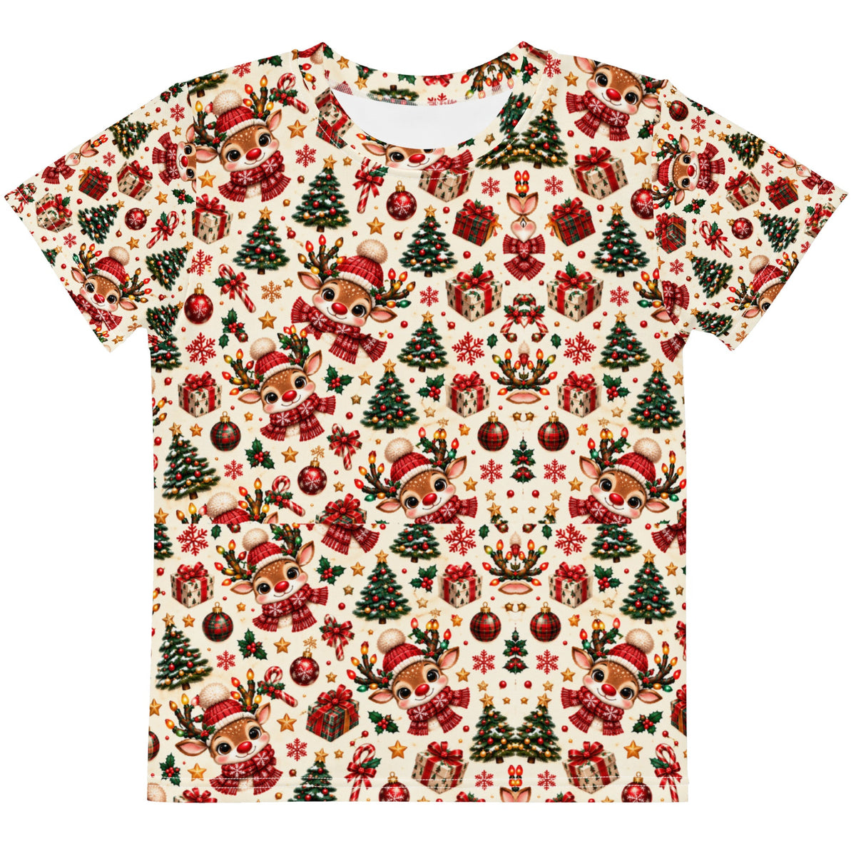 Cozy Cream Reindeer kids Christmas lounge tee