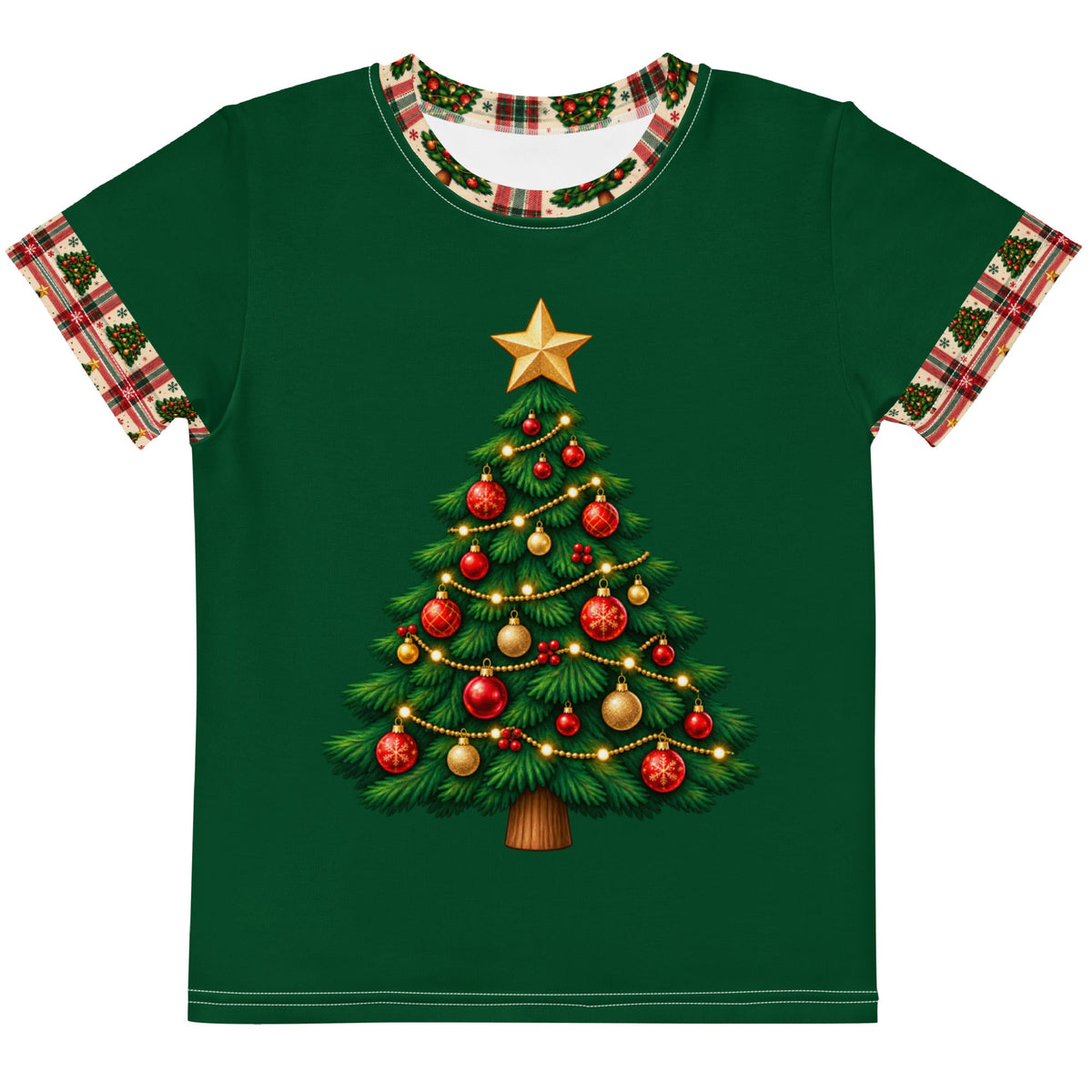Evergreen Tree Plaid kids Christmas lounge tee