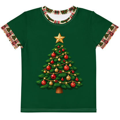 Evergreen Tree Plaid kids Christmas lounge tee