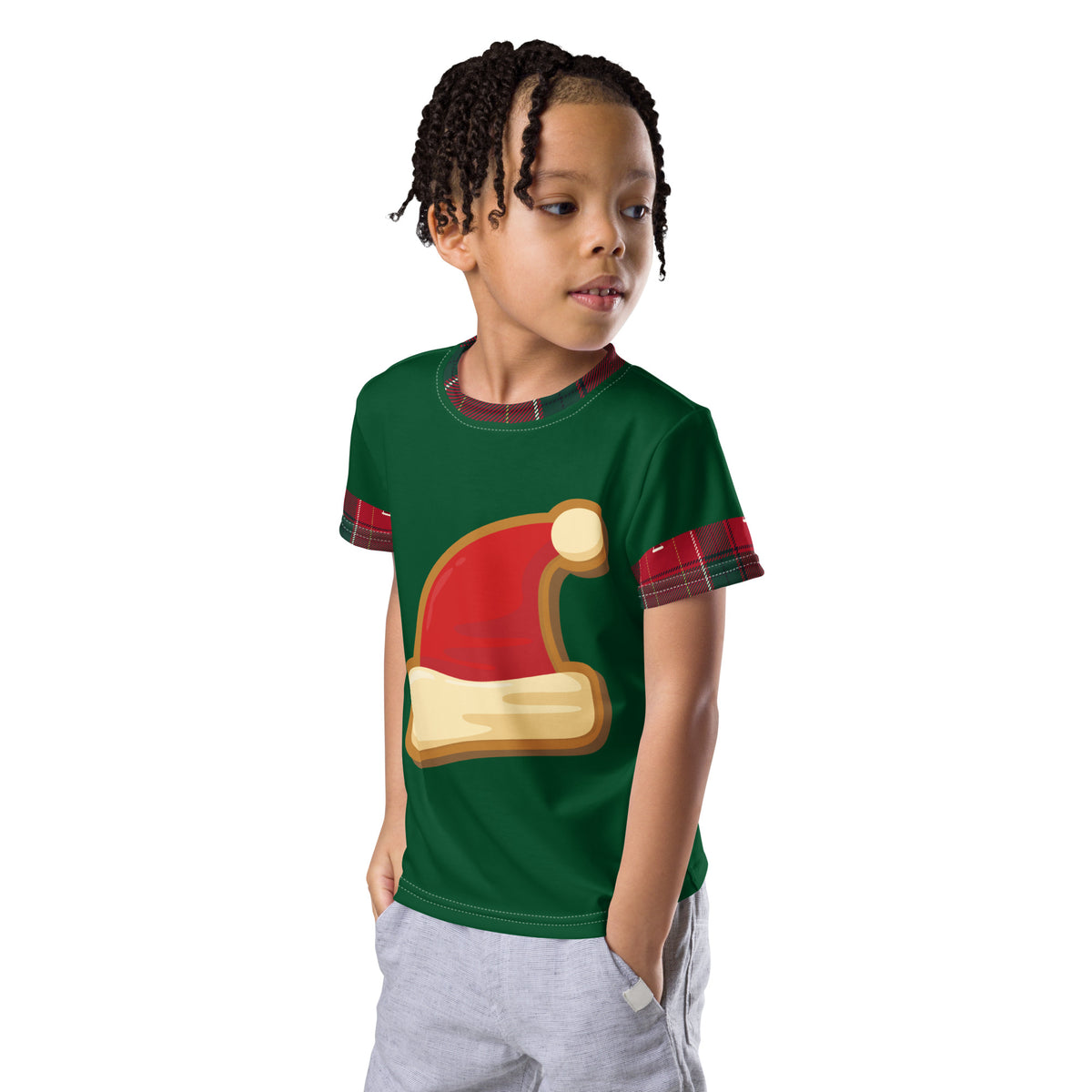 Matching family Christmas kids tee – left front view