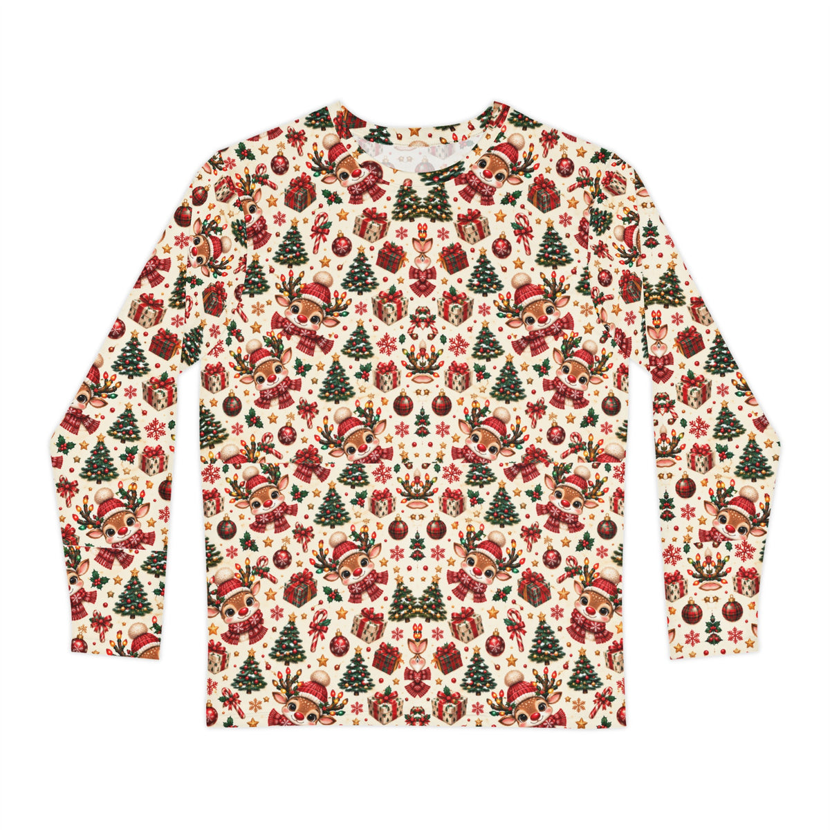 Cozy Cream Reindeer Christmas pajama top for adults