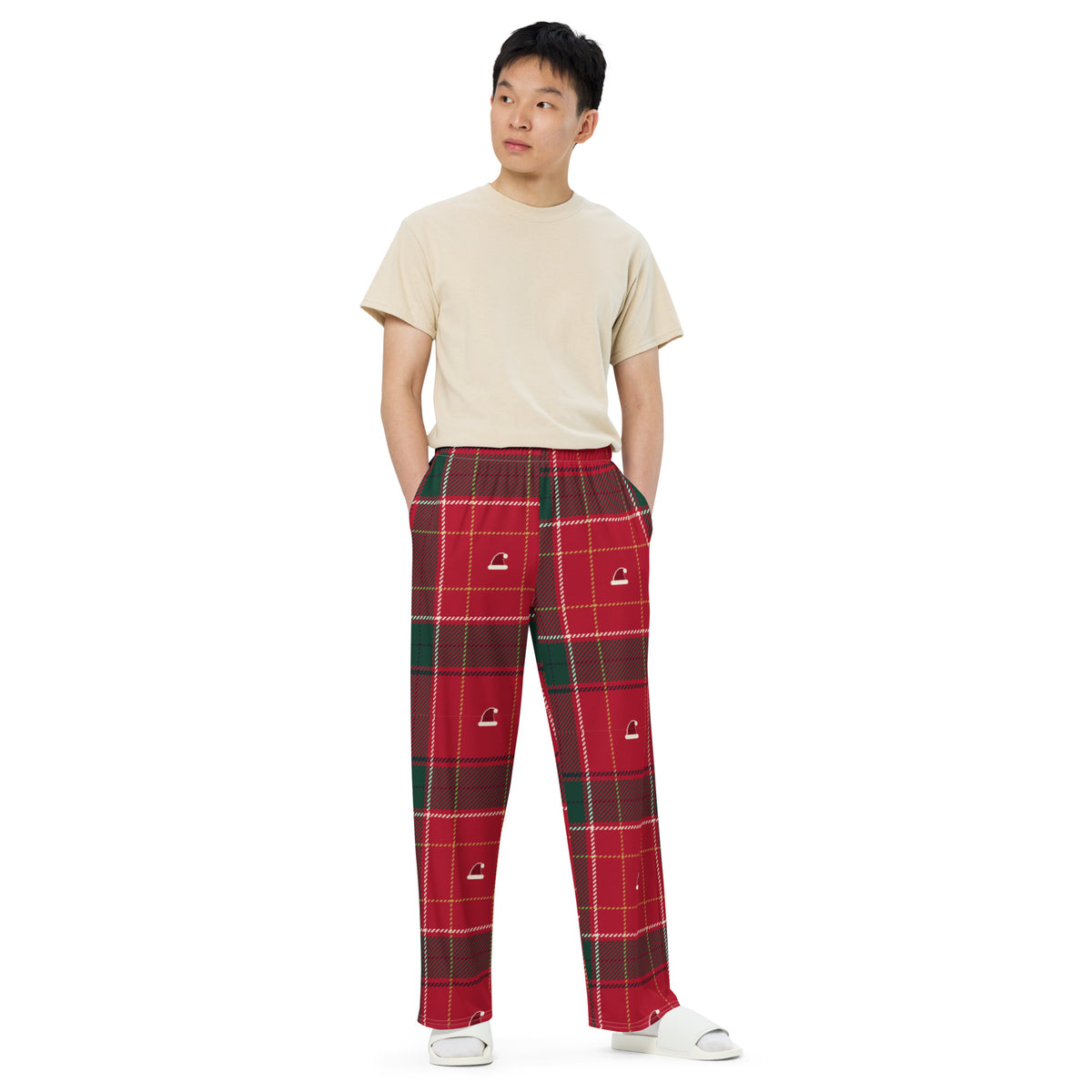 Matching family Christmas pajama pants for adults – front detail