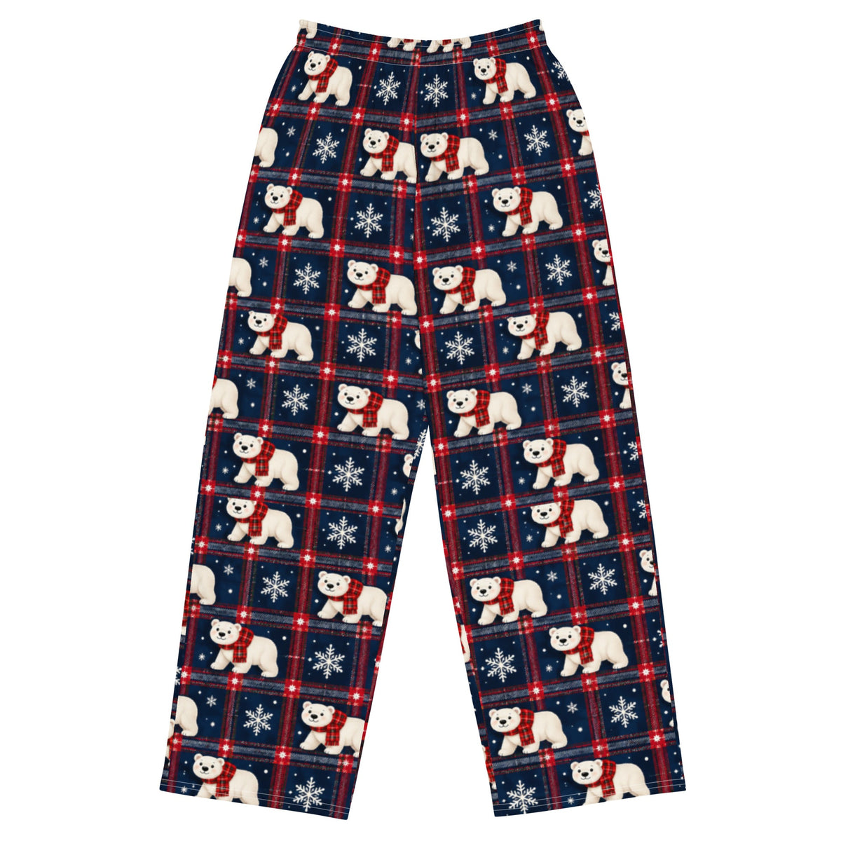 Polar Bear Plaid wide-leg Christmas pajama pants for adults