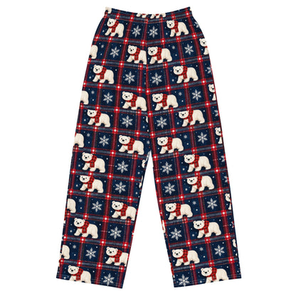 Polar Bear Plaid wide-leg Christmas pajama pants for adults