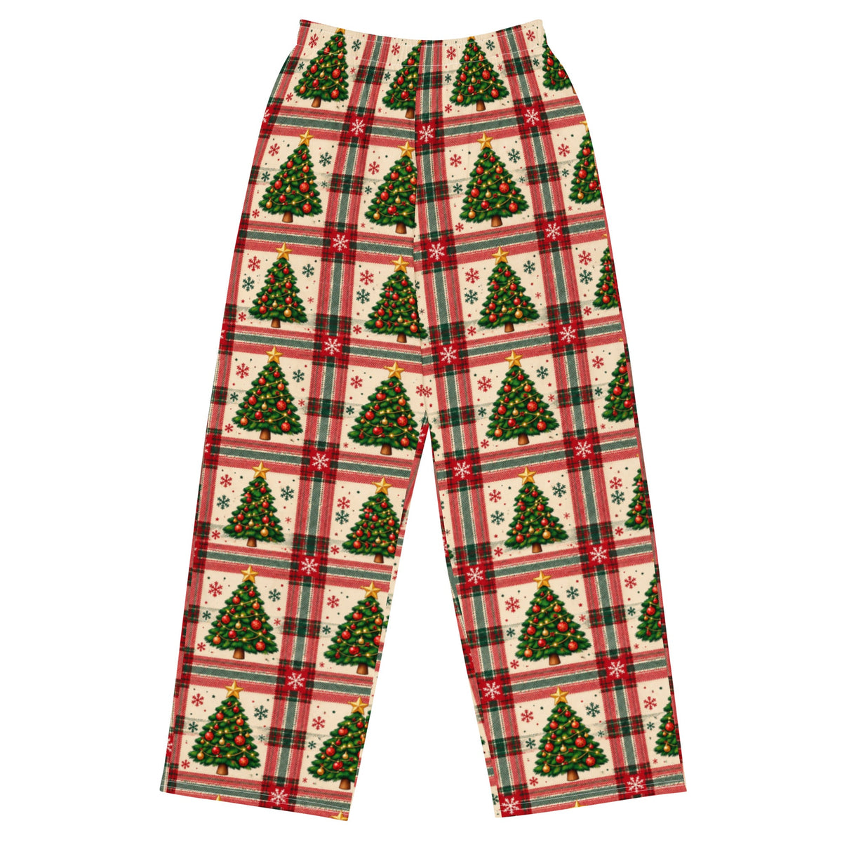 Evergreen Tree Plaid wide-leg Christmas pajama pants for adults