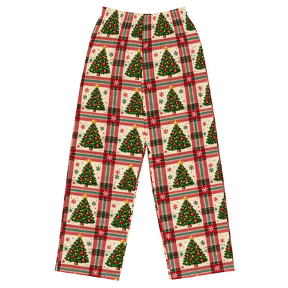 Evergreen Tree Plaid wide-leg Christmas pajama pants for adults