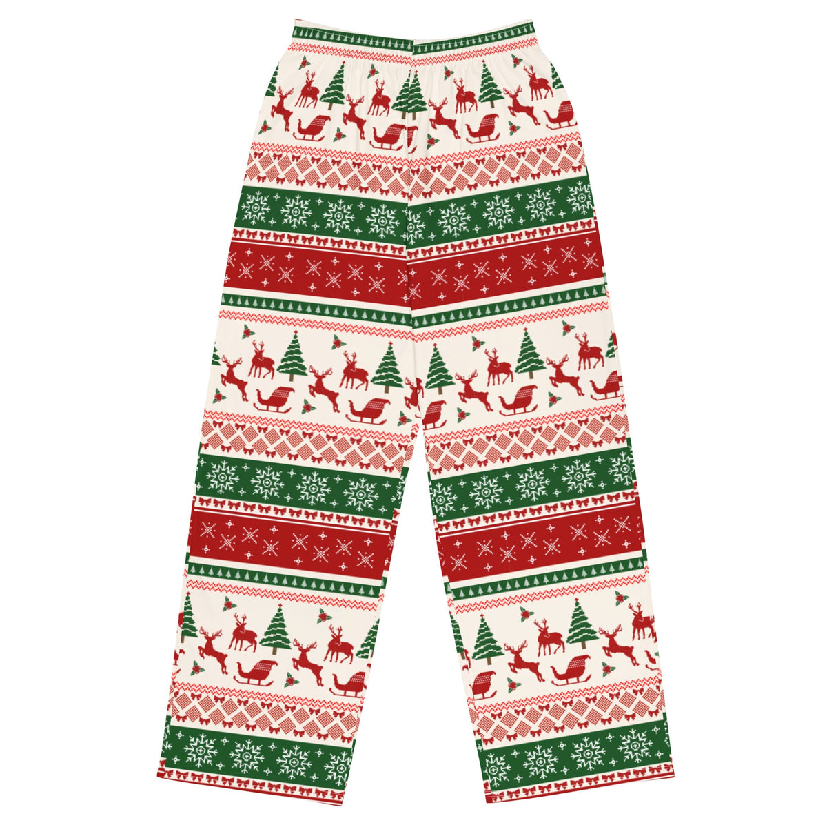 Snowman Kisses Fair Isle wide-leg Christmas pajama pants for adults