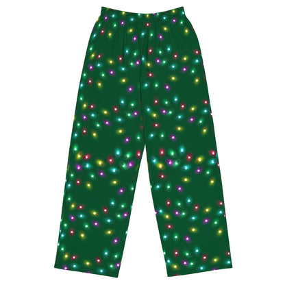 Merry Bow twinkle-lights wide-leg Christmas pajama pants for adults