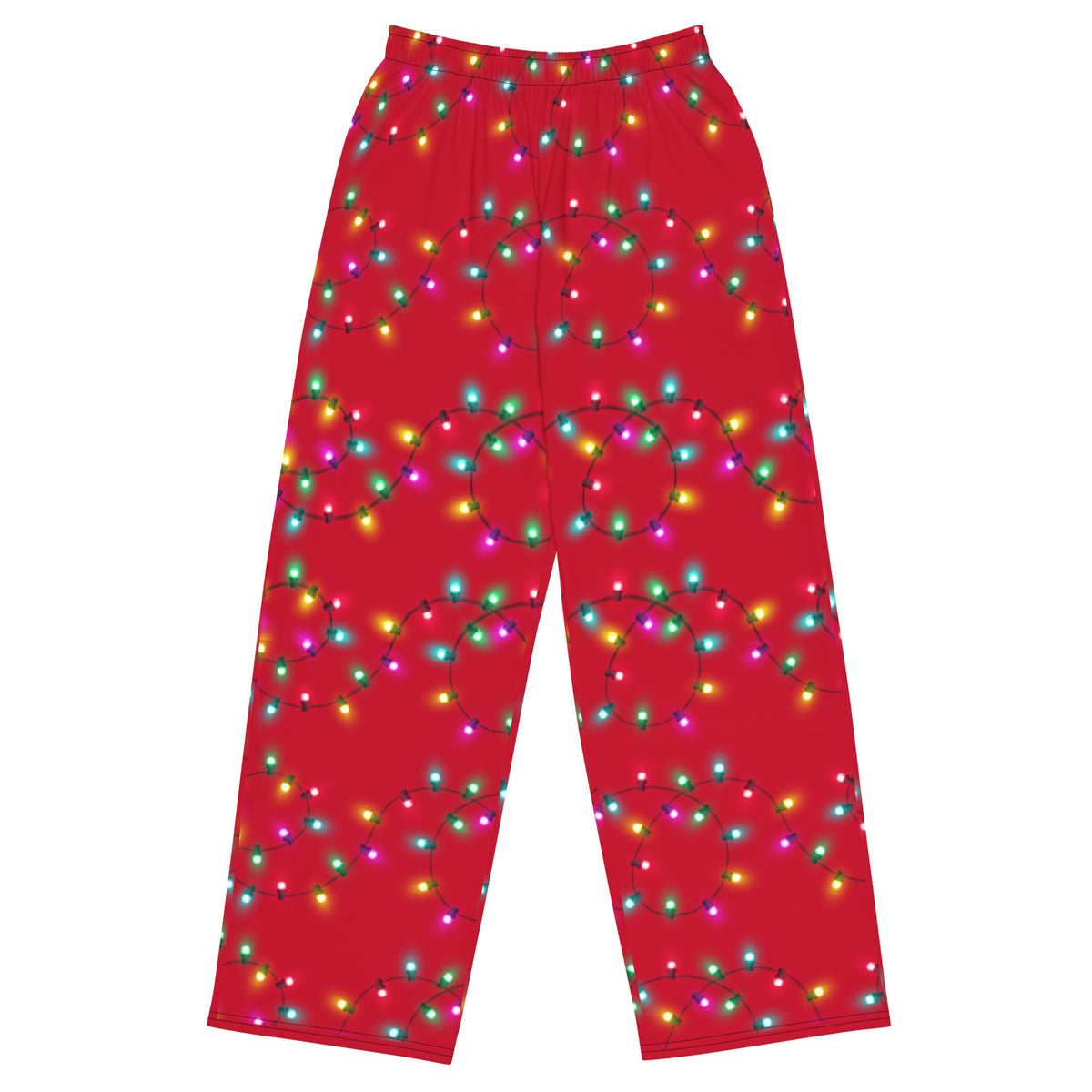 Merry & Bright red twinkle-lights wide-leg Christmas pajama pants for adults