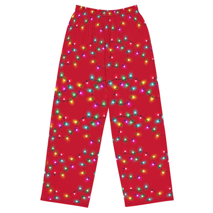 Merry & Bright red twinkle-lights wide-leg Christmas pajama pants for adults