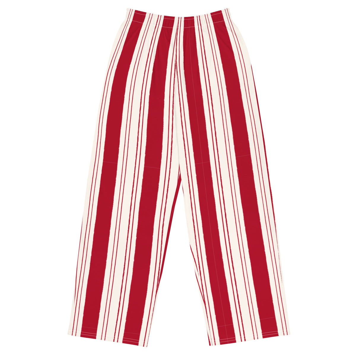 Red and cream candy-stripe wide-leg Christmas pajama pants