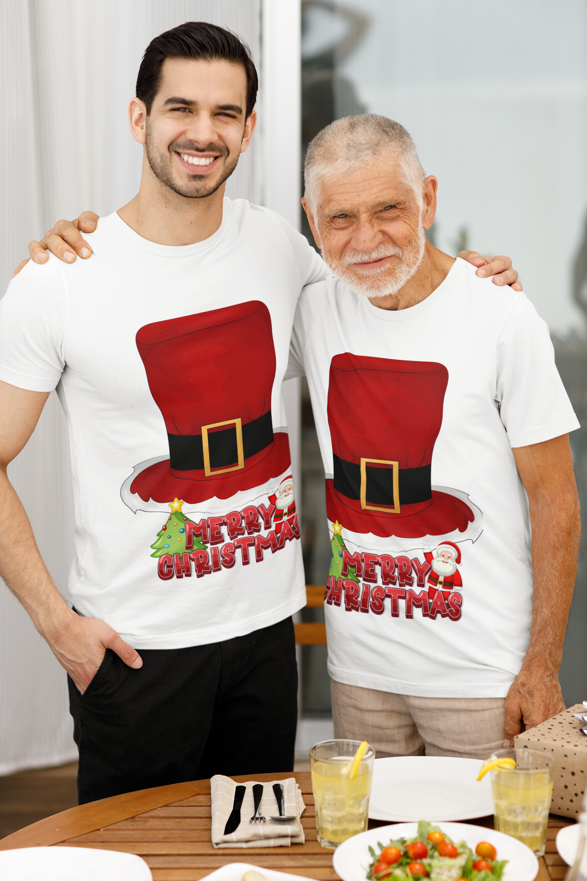 Santa Hat Merry Christmas Matching Father & Son Christmas Shirt – Dad Adult Tee