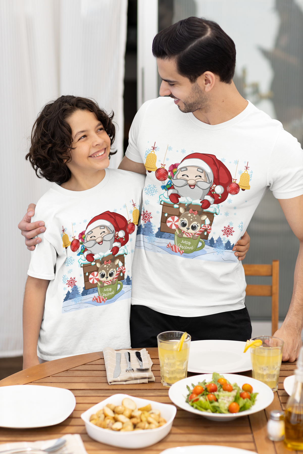 Santa & Reindeer Gift Box Matching Father & Son Christmas Shirt – Dad Adult Tee