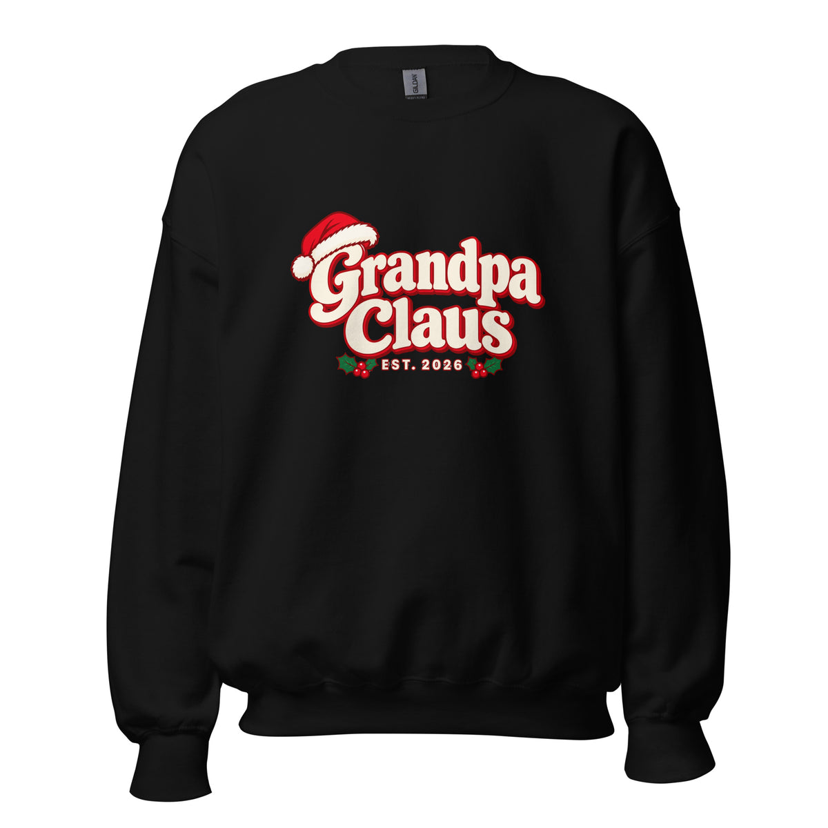 Grandpa Claus Christmas Sweatshirt – Black, front view