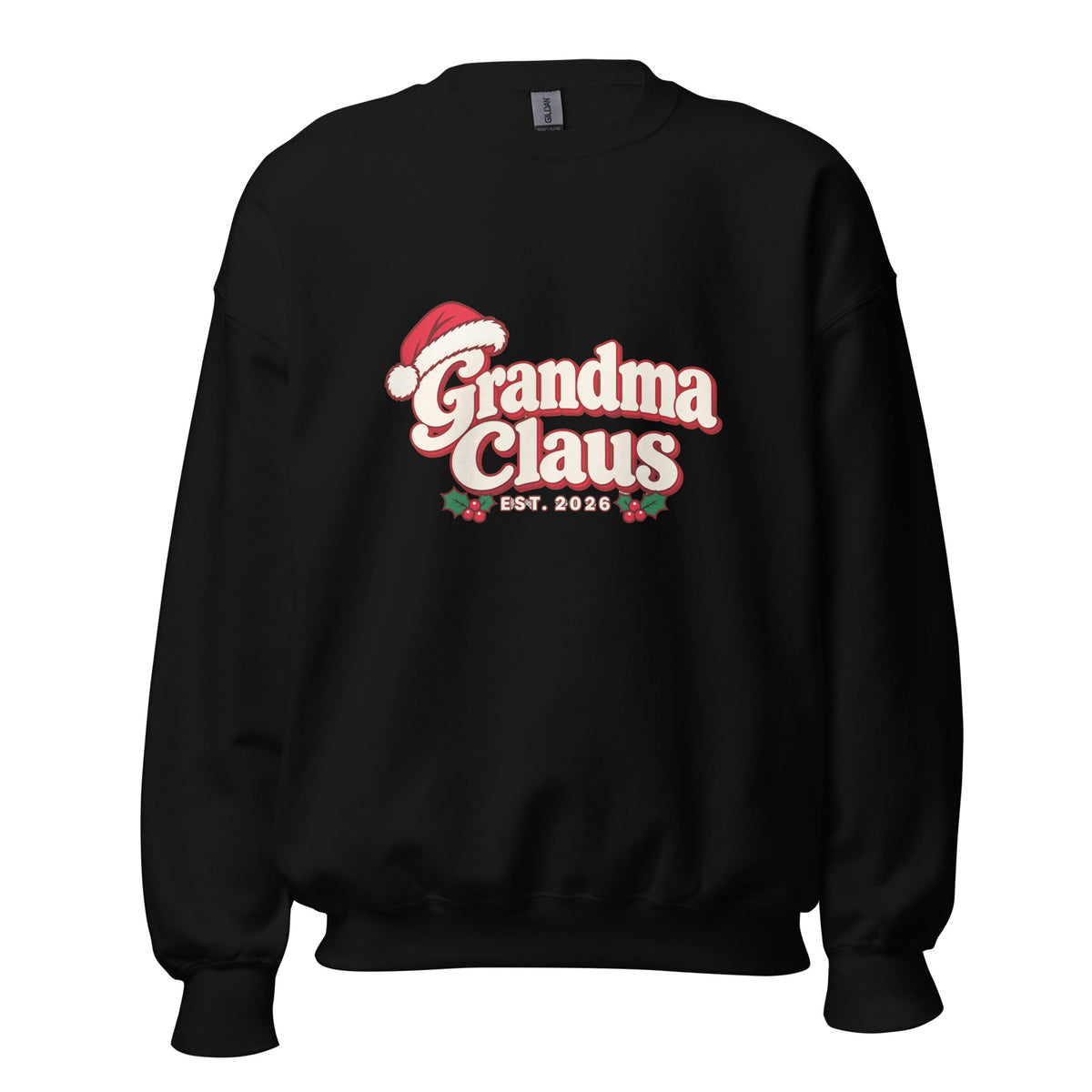 Grandma Claus Christmas Sweatshirt – Black, front view
