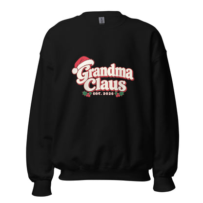 Grandma Claus Christmas Sweatshirt – Black, front view
