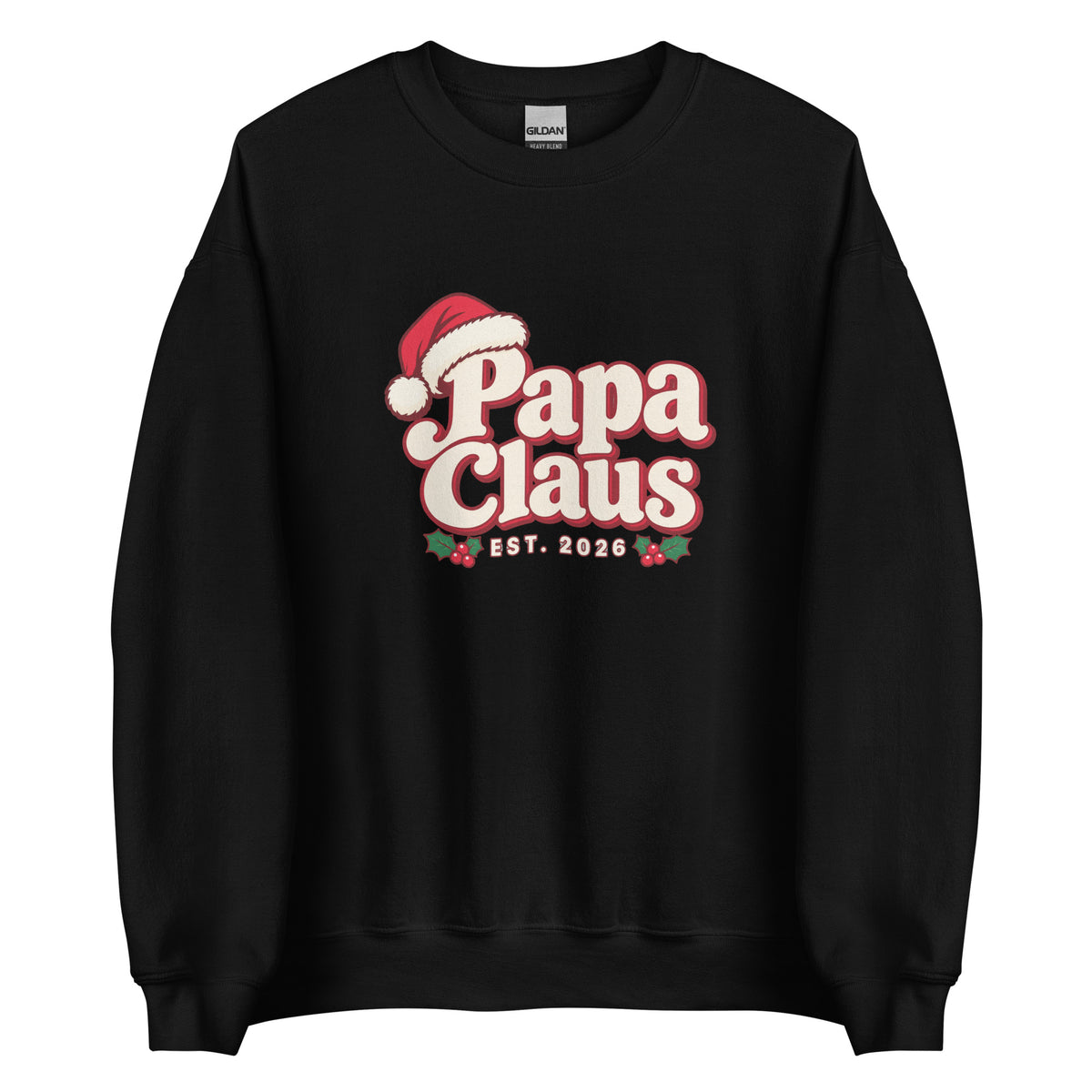Papa Claus Christmas Sweatshirt – Black, front view