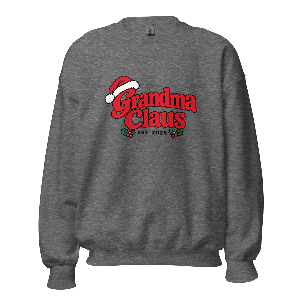 Grandma Claus Christmas Sweatshirt – Graphite Heather, front view