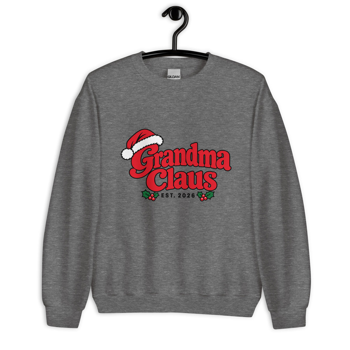 Grandma Claus Christmas Sweatshirt – Graphite Heather, front view