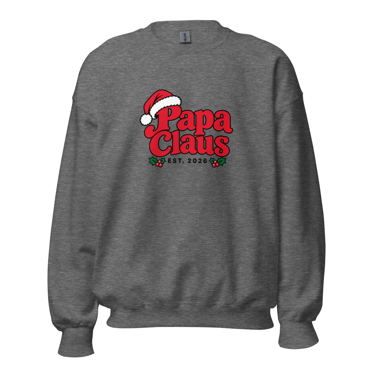Papa Claus Christmas Sweatshirt – Graphite Heather, front view