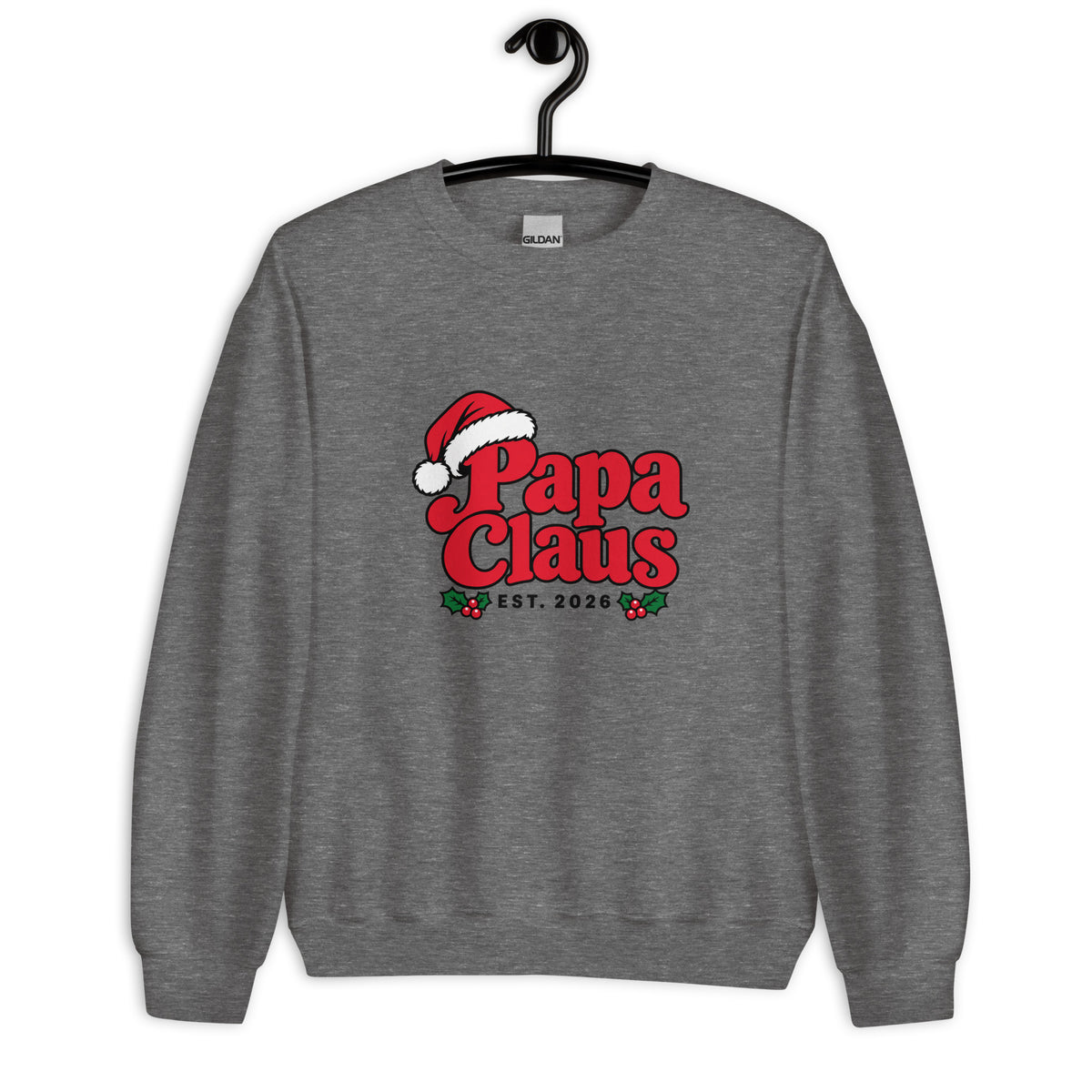 Papa Claus Christmas Sweatshirt – Graphite Heather, front view