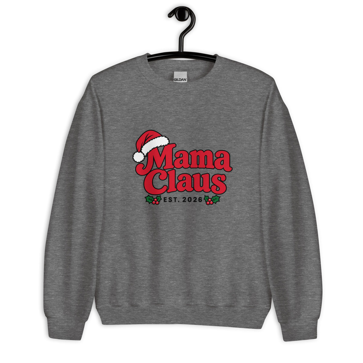 Mama Claus Christmas Sweatshirt – Graphite Heather, front view