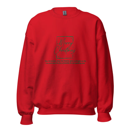 Red matching family Christmas sweatshirt with green Merry Christmas script