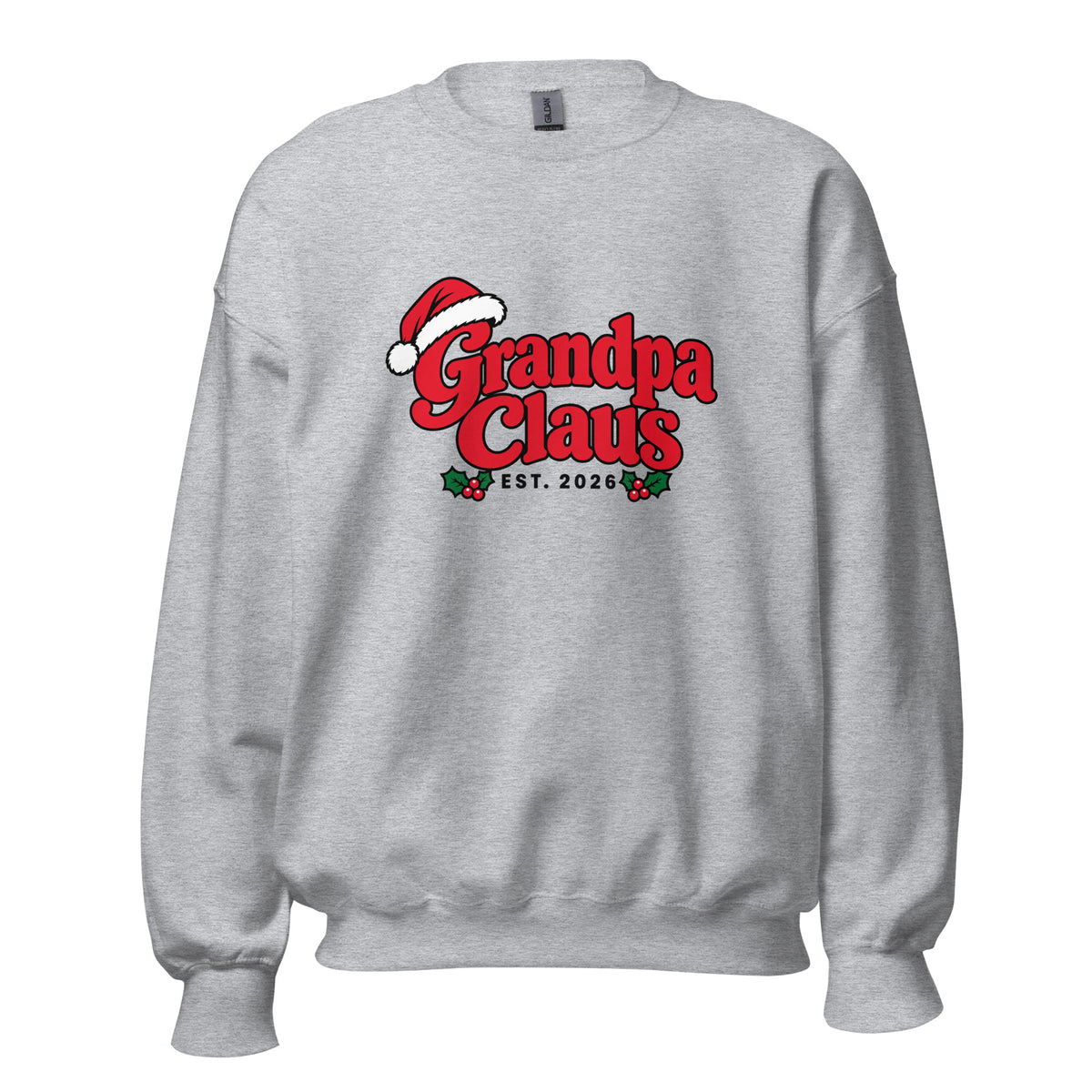 Grandpa Claus Christmas Sweatshirt – Sport Grey, front view