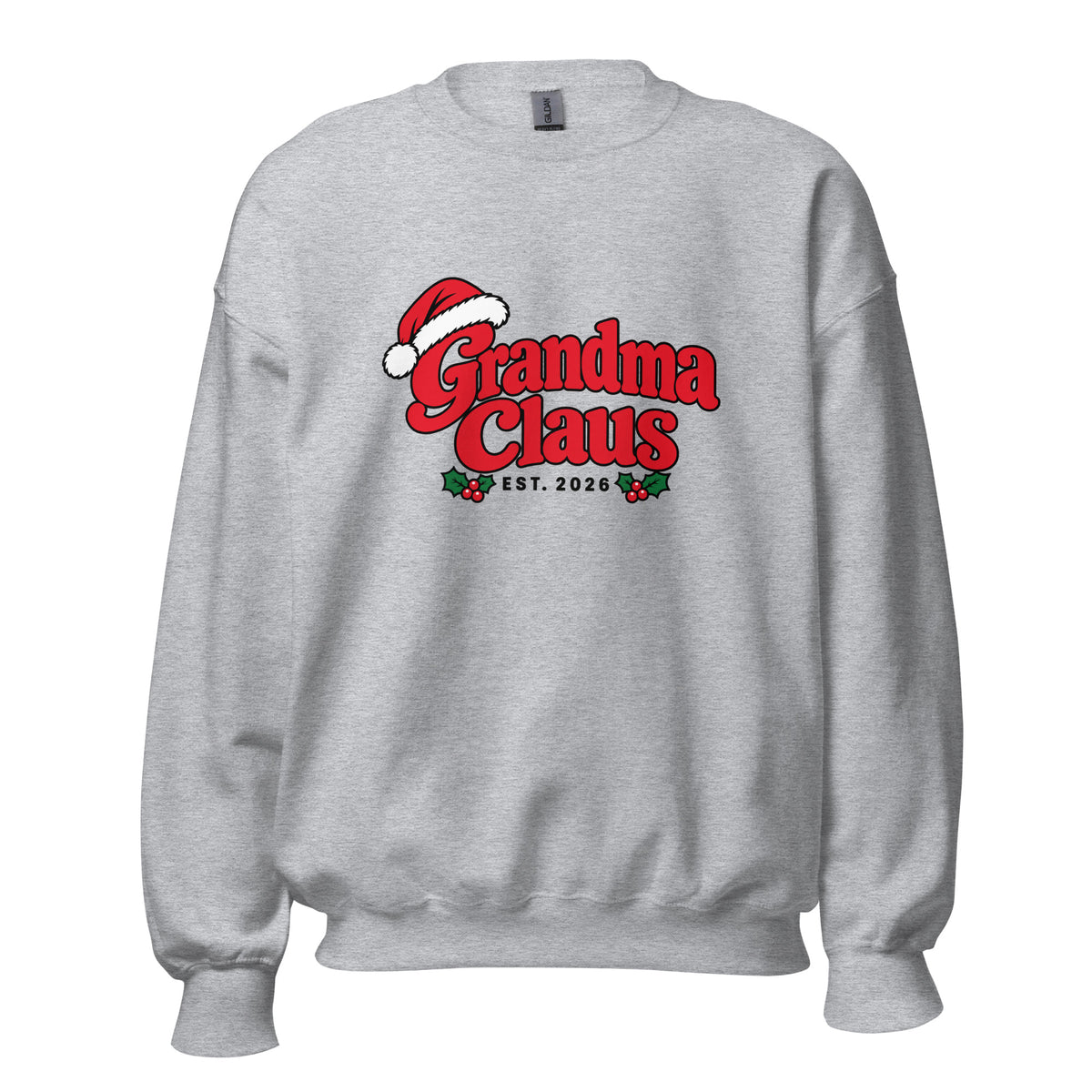 Grandma Claus Christmas Sweatshirt – Sport Grey, front view