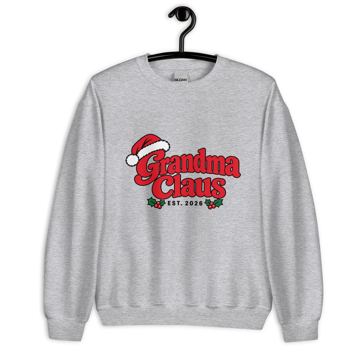 Grandma Claus Christmas Sweatshirt – Sport Grey, front view